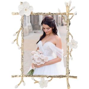 Gold 5x7 Picture Frame Decor Ornate White Floral Photo Frames with High Definition Glass Front, Art Decor Tabletop Display, Gifts Ideas for Women, Horizontally & Vertically