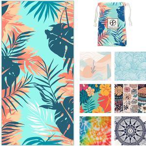Microfiber Beach Towels - Soft & Lightweight - Absorbent, Quick Dry, Sand Free - Perfect for Beach, Pool, Travel, Camping, Picnic, Yoga - Matching Travel Bag - XL - Tropical Breeze (Extra Large (71''L x 35''W))