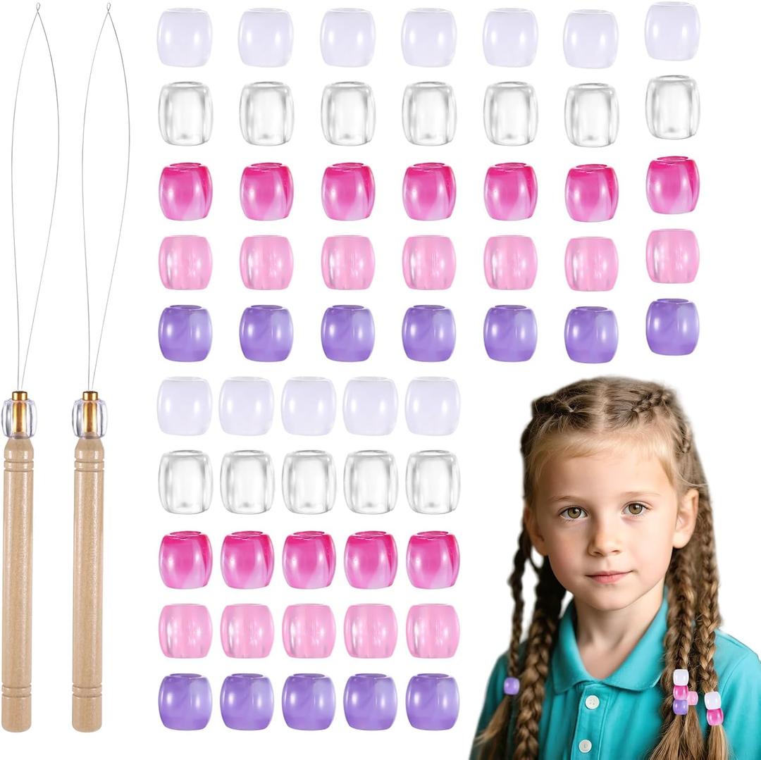 YBEATY 98 PCS Pink Hair Beads Set Braids Clear Beads Crafts Valentines Plastic Bracelets Making Quick Braids Bead Colored Hair Accessories for Girls Women Dreadlocks Pony Tails Jewelry Making