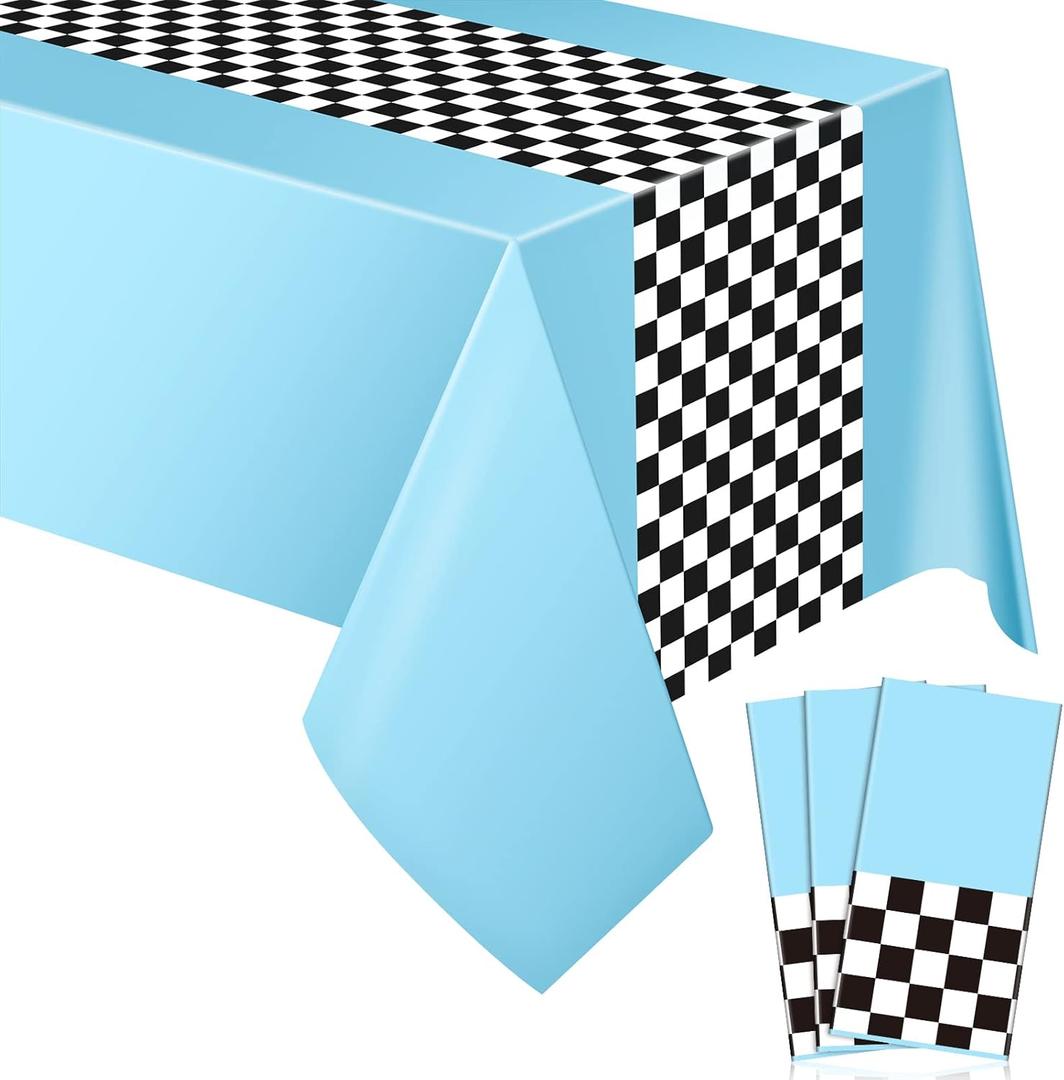 Irenare Car Birthday Party Supplies Racing Decorations 50s Party Tablecloth Racetrack Table Runner Table Covers for Kids Boy Car Theme Birthday Decor, 54 x 108 Inch(Sky Blue,3 Sheets)