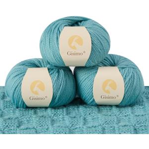 100% Merino Wool Yarn 3-Ply Luxurious and Soft Yarn for Hand Knitting & Crocheting (Cyan,3Balls)