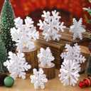 Wenqik 16 Pcs Winter Wooden Snowflake Decor Christmas Winter Snowflake Tabletop Decorations 3D Snow Table Signs Standing Centerpiece Xmas Tiered Tray Decorations for Party(White)
