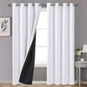 YoungsTex Pure White 100% Blackout Curtains for Living Room 84 Inches Length 2 Panels, 2 Thick Layer Thermal Insulated Full Room Darkening Curtains for Bedroom Grommet Top, 52 X 84 Inch