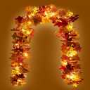 KASZOO 2 Pack Fall Maple Garland with 40 LED String Light- 5.8ft/Piece Artificial Fall Foliage Garland Autumn Decor for Home Wedding Party