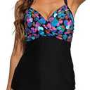 Halcurt Women's Twist Front Tankini Swim Top Only V Neck Loose Fit Bathing Suit Push Up Swimsuit Top, 2 XL
