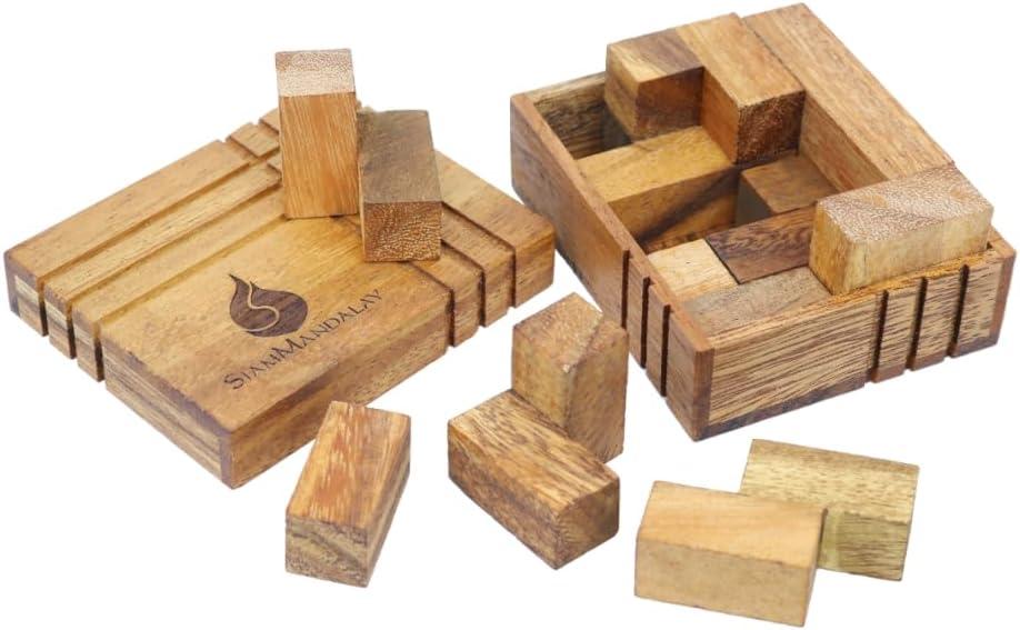 Wooden Puzzle Challenge Box  Handmade Brain Teaser for Adults & Teens | Premium Acacia Wood Puzzle Game | Unique Gift Idea & Desk Toy | Stacking Spacial Problem Game STEM