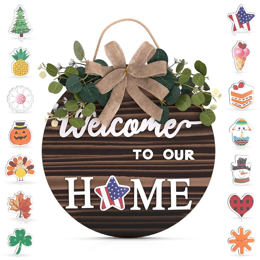 Interchangeable Welcome Sign for Front Door - Welcome Home Decorations Interchangeable Seasonal Decor Welcome Home Sign With Interchangeable Holiday Wall Decor - Holiday Door Decorations Door Signs