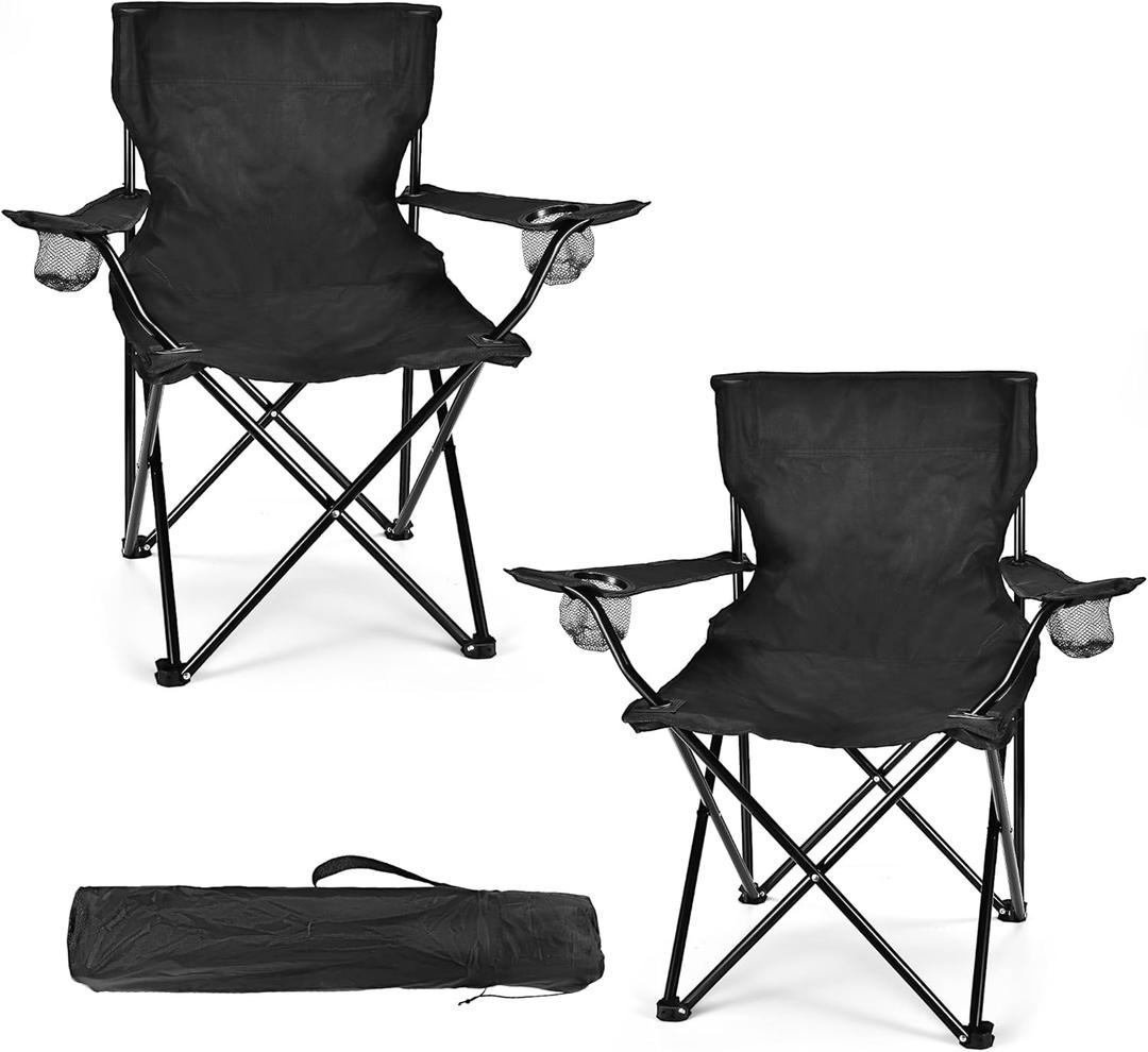 2 Pack Lightweight Camping Chairs for Adults & Teens, 250LBS Capacity Foldable Portable Chairs with Carry Bag, Compact Design for Camping, Beach, Picnics, and Outdoor Events (Medium)