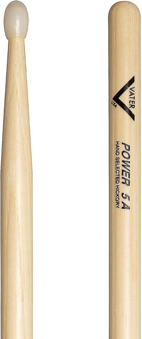 Vater Power 5A Nylon Tip Hickory Drum Sticks, Pair