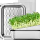 FANHAO 2-Pack Sprouting Tray Kit, Stainless Steel Soil-Free Cultivation Germination Tray, Healthy Wheatgrass Grower Sprouting Container Kit Nursery Tray for Indoors Plant Seedlings