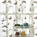 Embroidered Butterfly Window Semi Sheer Curtains for Kids Room Country Style Dandelion Pattern Room Divider Rod Pocket Tulle Gauze Voile Panel Drapes for Living Room 1 Panel W52 x L63 inch