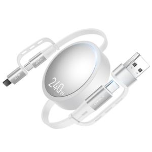 CAFELE Retractable Charging Cable, 240W Multi Charging Cable with USB C to L/Type C 5A Fast Charging Fast Charger Cable 4 in 1 with 4.3FT Adjustable Length, Multi-Port Cord for Laptop, Phone (White)