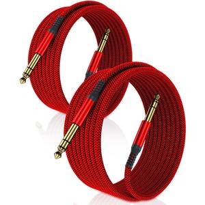 Elebase 1/4 Inch TRS Instrument Cable 10ft 2-Pack,Straight 6.35mm Male Jack Stereo Audio Interconnect Cord,6.35 mm Balanced Line for Electric Guitar,Bass,Keyboard,Mixer,Amplifier,Amp,Speaker,Equalizer (Red)