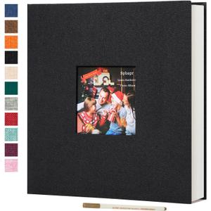 Spbapr Large Photo Album Self Adhesive 3x5 4x6 5x7 8x10 Pictures Magnetic Scrapbook 40 Blank Pages Linen Cover DIY Album with A Metal Pen
