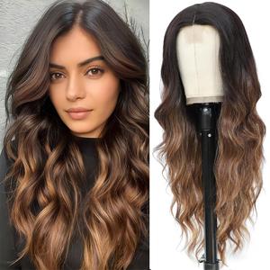 Brown Mixed Blonde Wig for Women Highlighted Long Blonde Wavy Curly Hair Wigs Synthetic Hair Replacement Wig Heat Resistant Hair Wig for Daily Party Use (26'')