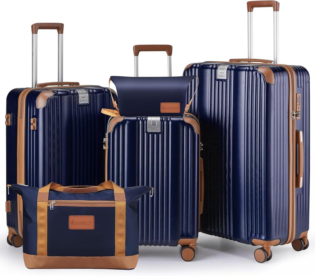 Luggage Set 3 Piece Luggage with PC+ABS Hardshell TSA Lock Spinner Wheels Carry on Lightweight SuitcaseYKK Zippers (Navy, 5 piece sets(20/24/28/DB/TB)