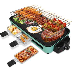 Electric Indoor Grill, 1500W 2 in 1 Electric BBQ Gill with Grill Net & Non-Stick Cooking Removable Plate, Portable Korean BBQ Grill for Kitchen, Adjustable Temperature Control Electric Indoor Grill, 1500W 2 in 1 Electric BBQ Gill with Grill Net & Non-Stick Cooking Removable Plate, Portable Korean BBQ Grill for Kitchen, Adjustable Temperature Control