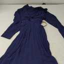 Business Casual Shirt Dress for Women Long Sleeves Pleated Midi Dresses with Belt L, Navy Blue