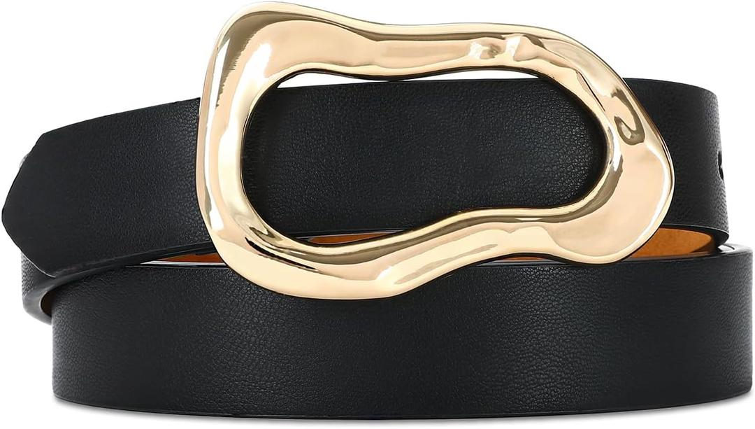 Black Belt for Women Stylish Gold Buckle Fashion Leather Waist Belt Perfect for Jeans and Dresses (S: Fit Waist Size 26"-32")
