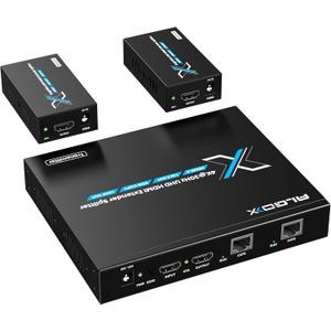 ALGOX 328ft/100m 4K@30Hz HDMI Extender Splitter 1 in 2 Out Over CAT6/6e/7(T-568B) Supports Loop Out, EDID Copy, HDR10, Dolby Vision, 3D Video, Plug and Play, Easy to Install