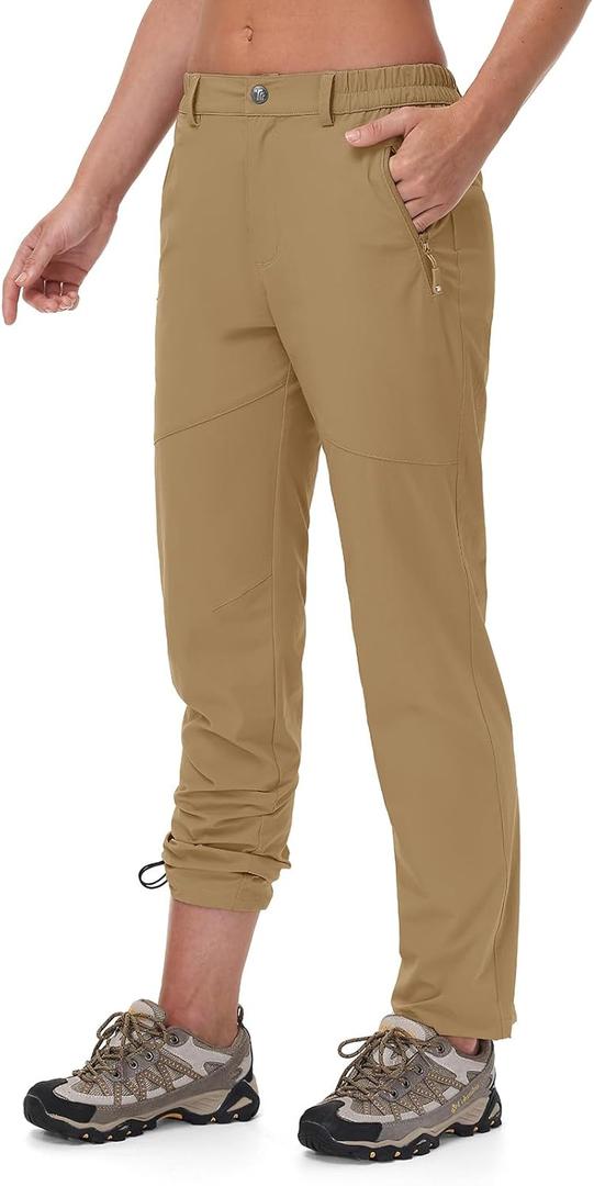 TBMPOY Women's Lightweight Hiking Pants Water Resistant Quick Dry Travel Work Outdoor Fishing Pants Zipper Pockets (Medium, Khaki)