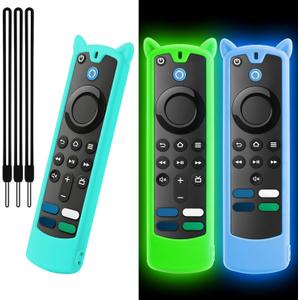 Wevove [3 Pack] Fire Stick Remote Cover for Alexa Voice Remote 4k/Lite(3rd Gen) 2021 Release, Fire TV Stick Case, Anti Slip Silicone Sleeve with Wrist Strap(Sky Blue+Glow Green/Blue)