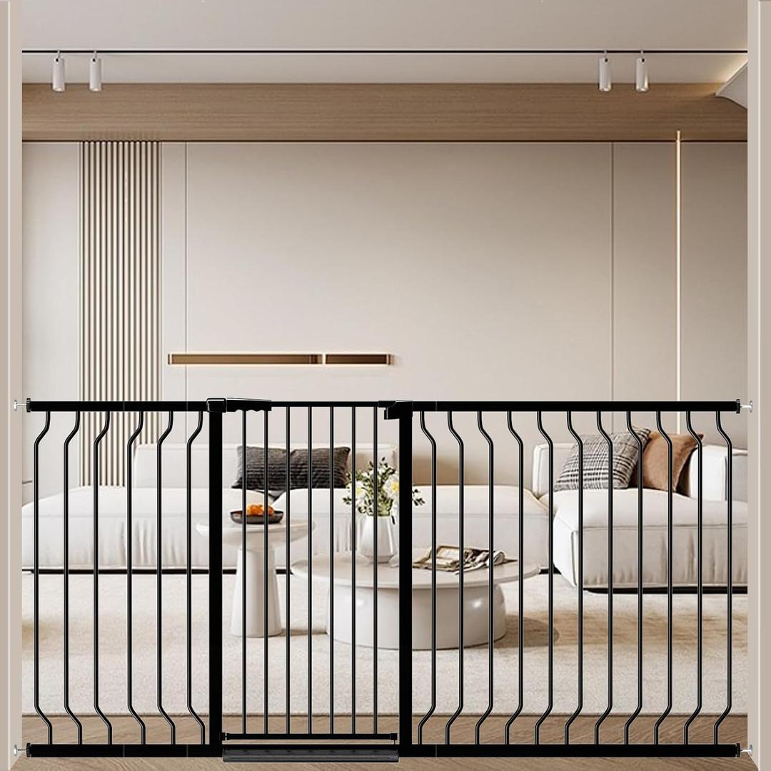 ALLAIBB Black 40.55" Extra Tall Wide 57.48-73.62" Baby Gate Pressure Mounted Walk Through Child Kids Safety Toddler Tension Pet Dog Gates with Extension for Doorways Kitchen