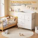 DTK Baby Dresser with Changing Table Top,4-Drawers Changing Table Dresser with Tile-Out Trash Cabinet and Pull-Out Shelf,Diaper Changing Station with Waterproof Pad and Storage for Nursery,White