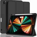 ZryXal New iPad Pro 12.9 Inch Case 2022/2021/2020(6th/5th/4th Gen) with Pencil Holder,Smart iPad Case [Support Touch ID and Auto Wake/Sleep] with Auto 2nd Gen Pencil Charging (Black)
