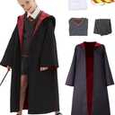 Kids Girls Witch Cosplay Costume Magic School Uniform Girls Witch Robe Cloak Skirt Shirt Halloween Cosplay Props (X-Large, Black)