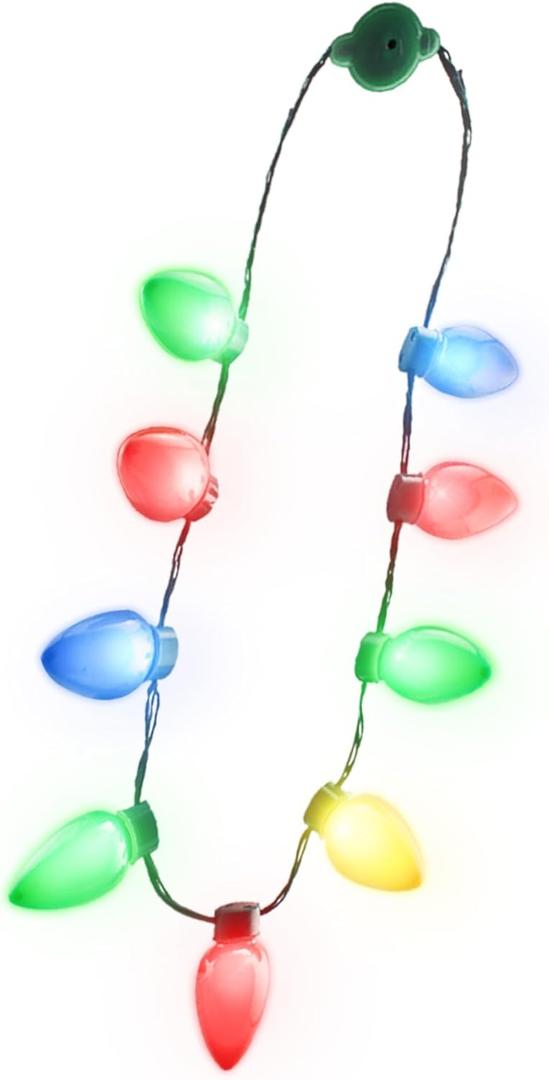 Windy City Novelties 4 Pack LED Light Up Christmas Bulb Necklace with 6 Dynamic Light Modes  Flashing Holiday Accessory for Parties, Parades & Festive Events