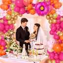 Ouddy Life 175Pcs Hot Pink and Orange Balloons Arch Garland Kit, Pink and Orange Party Decorations with Gold Balloons Foil Flowers for Women Wedding Bridal Tropical Bachelorette Birthday Decor, Large