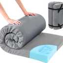 HOMBYS Memory Foam Camping Mattress Pad,Portable Sleeping Pad for Adult,Waterproof Cot Mattress,Roll Up Floor Mattress,Foldable Backpacking Travel Bed for Hiking,Guest Bed (Light Grey)