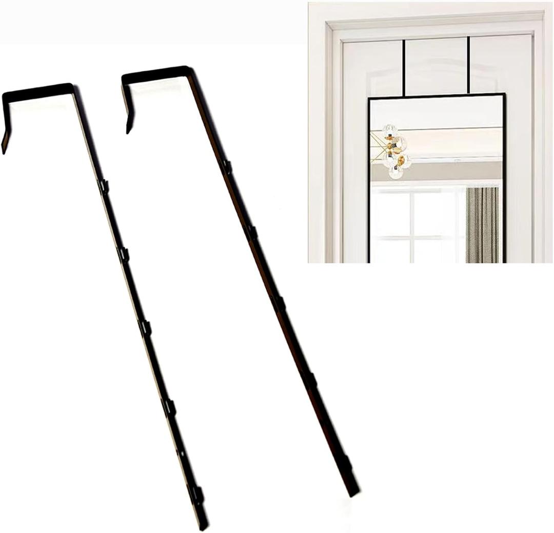Adjustable Over The Door Mirror Hanger, 1Pair 13.6 in Black Brackets Set Depth Heavy Duty Hook (Not Included Mirror)