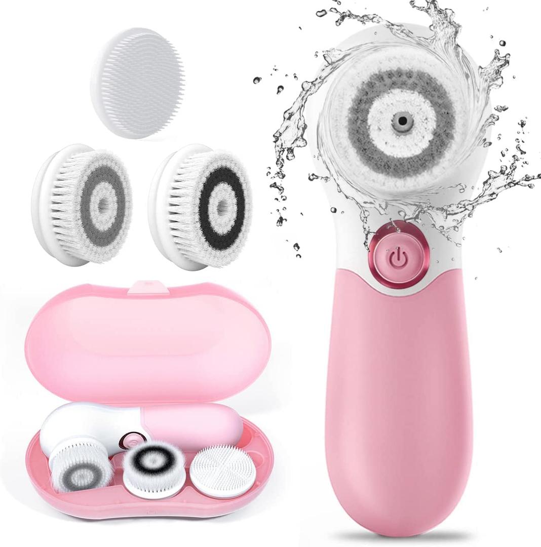 TOUCHBeauty Spin Brush Face Cleanser with 3 Brush Heads for Deep Cleansing Exfoliation and Massaging (Pink)
