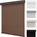 Joydeco 100% Blackout Roller Shades Cordless Blinds for Windows, Free-Stop Shades, UV Protection, Natural Woven Blinds for Home and Office, Light-Proof Aluminum Cover (46" W x 75" H, Coffee)