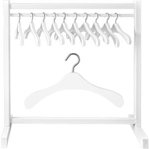Civaner 11 Pcs Doll Garment Rack with Wooden Clothes Hanger for 18 Inch Girl Doll Clothes Mini Hangers Wardrobe Furniture Accessories for Dollhouse Baby Shower Supplies (White)