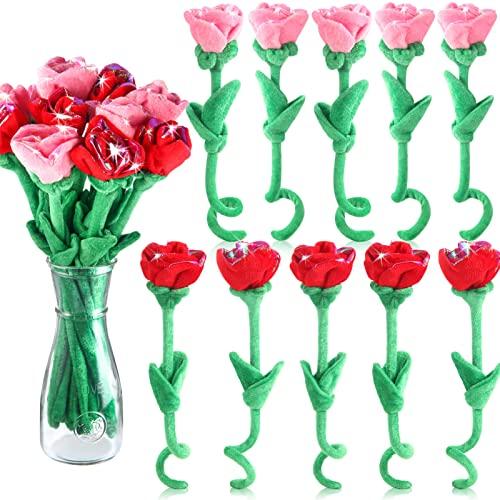 10 Pcs Plush Rose Flower Stuffed Flower Bendable Stems Plush Bouquet Toy Soft 12.6 Inch for Christmas Classroom 2026 Mother's Day Valentines Day Girl Girlfriend Wife(10 Pcs Glitter Red Pink Series)