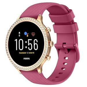 18mm Quick Release Watch Band Compatible with Fossil Gen 6 42mm / Gen 5E 42mm, Silicone Wrist Straps for Women's Fossil Smartwatch (Wine Red)