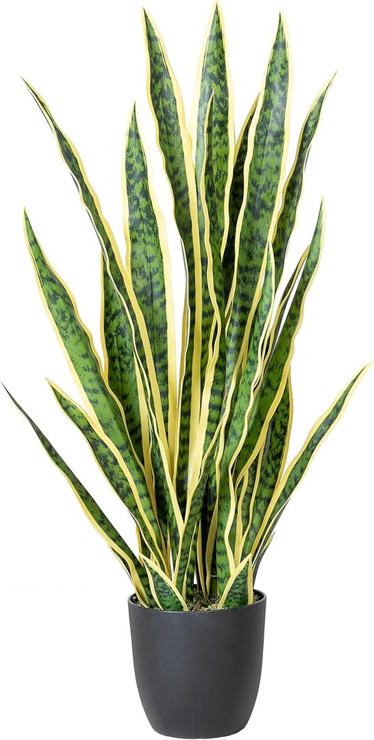 Artificial Snake Plant, 36" Fake Sansevieria with Black Pot, Large Faux Desk Plants for Indoor Home Office Decoration, Perfect Mother in Law Plants