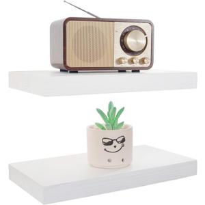 BGMG Wood Floating Shelves 12 inch Set of 2,White Floating Shelves for Wall,Solid Wood Wall Shelves for Bathroom Living Room Bedroom Kitchen Farmhouse -12x 6.7 x1.25 inch