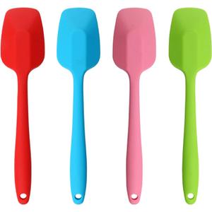 Silicone Spatulas, 10.6 inch Rubber Spoon Spatula Heat Resistant One Piece Design Seamless Non-Stick Spoonulas Flexible Scrapers Baking Mixing Tool (4 Pcs)