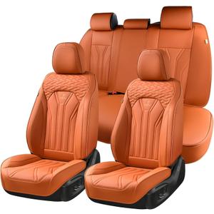 FLORICH Car Seat Covers Full Set Orange Seat Cover Front Seats and Back Leather Seat Covers for Cars Waterproof Car Seat Cushion Universal Car Seat Protector Fit for Most Cars Trucks SUVs