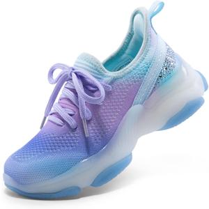 DREAM PAIRS Girls Slip-On Sneakers Kids Sparkle Pop Lightweight Jelly Sole Walking Shoes (1 Little Kid, Purple/Blue)