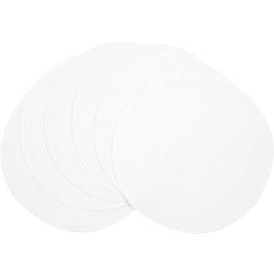 SHACOS Round Braided Placemats Set of 6 Round Table Mats for Dining Table 15 inch Washable Cotton Polyester Place Mat (White, 6)