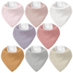 Muslin Baby Bibs 8 Pack, Baby Bandana Drool Bib for Drooling and Teething, Cotton Soft Absorbent for Girls Boys Medieval Style (Macaron Pink)