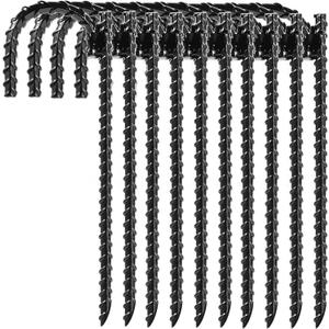 10pcs Threaded Steel bar Stakes/Ground Stakes/Outdoor Fence Ground Stakes.New J Hook Heavy-Duty rebar Metal Stakes Proof Coated Steel Ground Stakes with Chisel Point End.