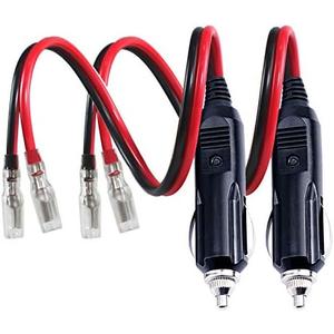 [2 PACK] 12v 12Volt Replacement Cigarette Lighter Male Plug with Leads - Car Adapter Dc Battery Charger Kit Connectors Cigar Plugs Power Supply Accessories Heavy Duty Cord Auto Cable Led Light 15Amp