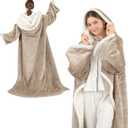 Electric Snuggle Throw Blankets with Foot Pocket, Wearable Heated Throw with Sleeves, 6 Heat Levels & 1-4H Timer, Full Body Warmth, The Perfect Warming Gift for Women & Men, Light Beige & linen (50"x70")