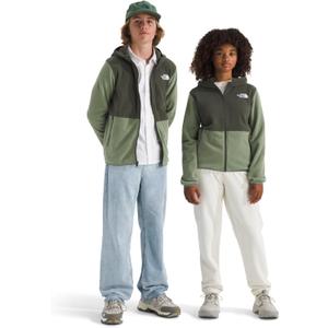 The North Face Unisex Glacier Full Zip Hooded Jacket - Lightweight Fleece Hoodie for Boys & Girls, Secure Zip Hand Pockets (Bark Mist/New Taupe Green), X-Large